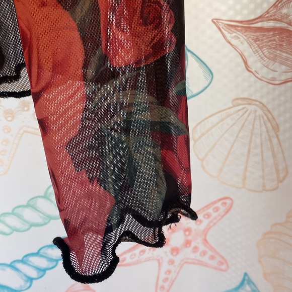 Sheer top black with pink roses NWOT - Picture 3 of 9